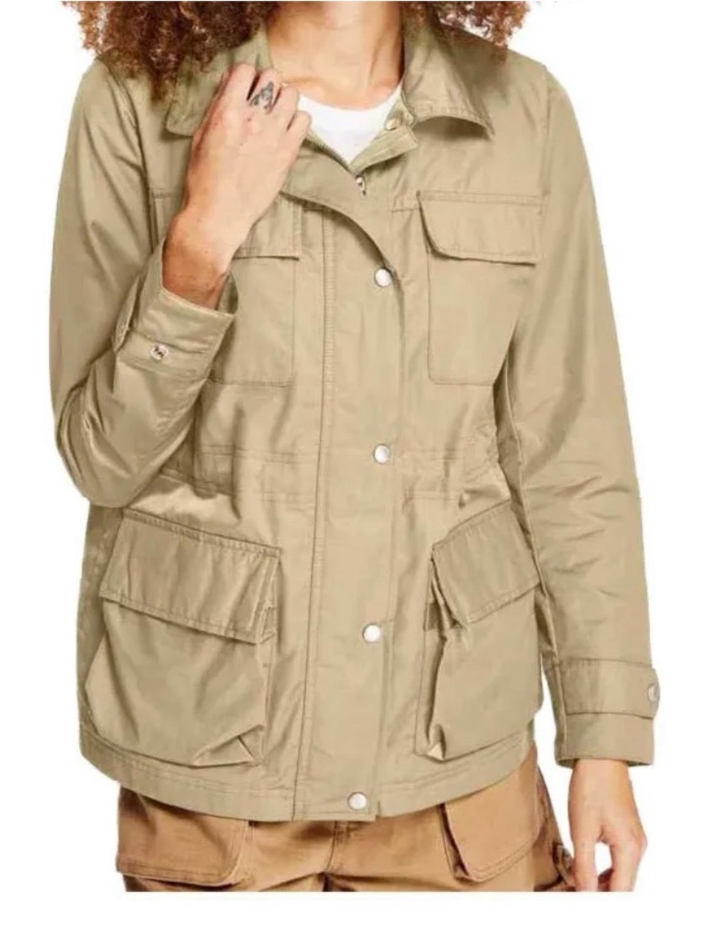 Timberland Women's Beige Utility Jacket with Multi-Pocket Front Size Large